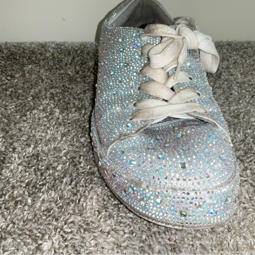 Women's Bling Rhinestone Shiny Sneakers - Silver Sz 9 - Picture 8 of 14